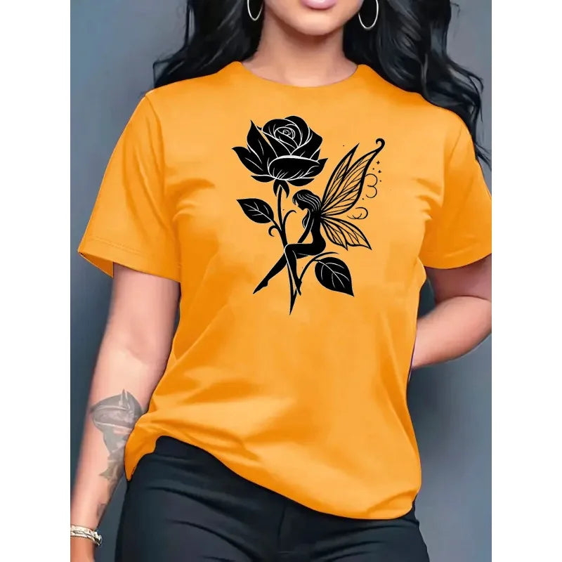 Reines Baumwoll-T-Shirt für Kinder, atmungsaktiv, Sommer 2026, Retro-Rosenelfen-Print, lässiges Eltern-Kind-Outfit für Jungen und Mädchen