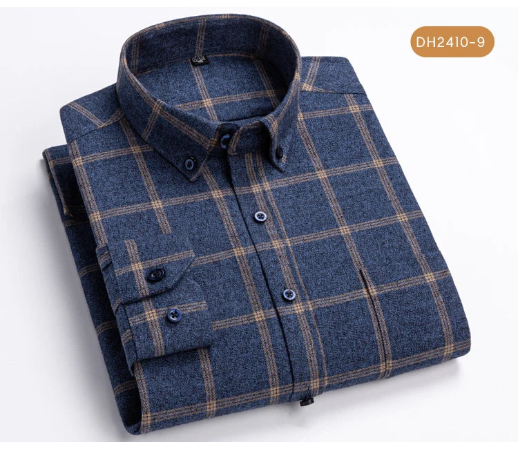 Langärmliges Flanell-Karohemd für Herren – weiche reine Baumwolle, Button-Down-Hemden, dick, Herbst und Winter – Wochenend-Casual, Ausgehen
