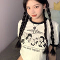 Koreanische High Street Vintage Frauen Top Rundhals Mode Brief druck Crop Top Sommer neue Frauen Kurzarm T-Shirt