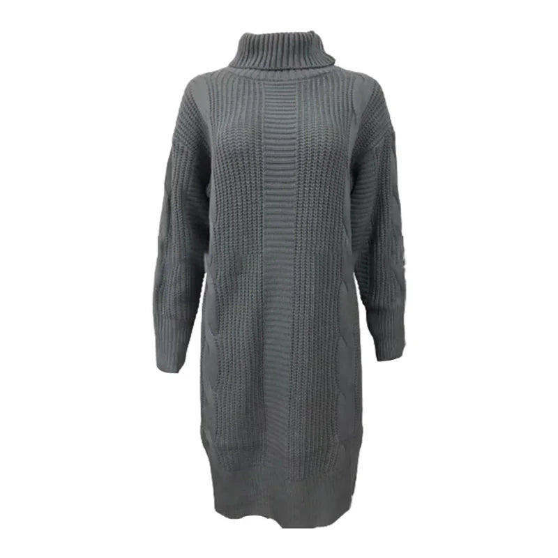 Fashion Turtleneck Wrap Hip Women Sweater Dress Solid Color Knitted Dresses Female Autumn Winter Casual Thickened Warm Mini Gown