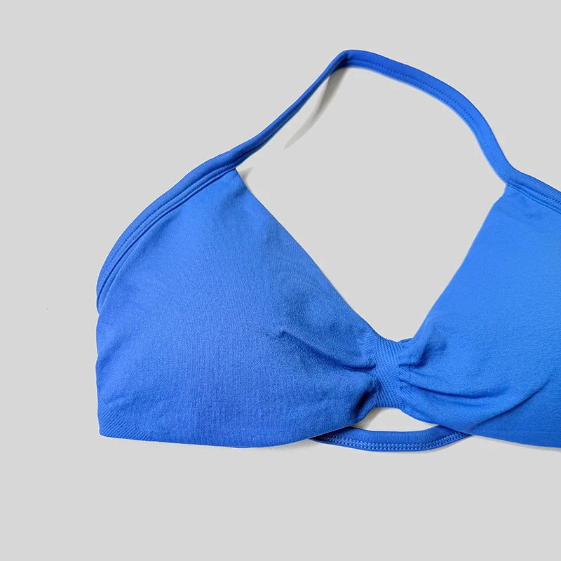 Frauen Halter Sport-Bh Push-Up Strappy Sexy Open Back Gym Crop Top Gepolsterte Nahtlose Workout Yoga Tank Tops