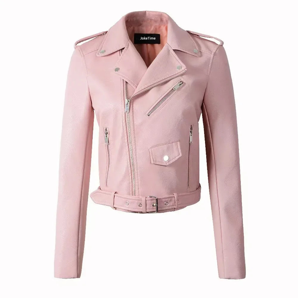 Damen-PU-Lederjacke, schmale Passform, Motorrad, gewaschener Reißverschluss, Oberteil, Herbst-Winter, modische Oberbekleidung, lässiger Stil, volle Ärmel