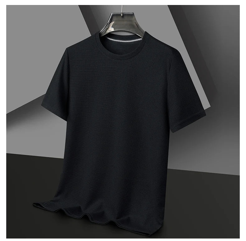 Kurzarm-PoloshirtKurzarm Waffle Solid Polot Fashion Splicing Herren-Rundhals-Top aus Baumwolle mit kurzen Ärmeln für den täglichen Gebrauch