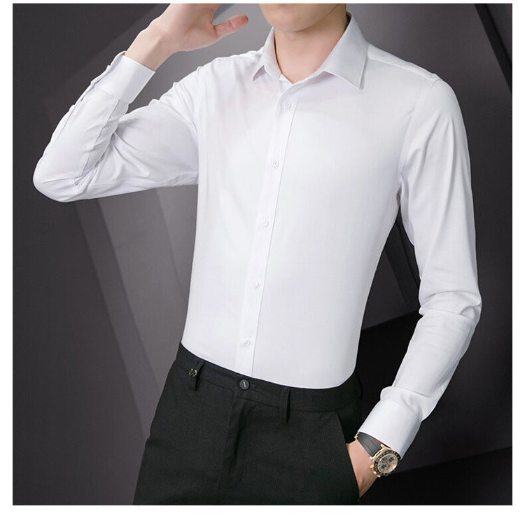 Neue Plus Größe Männer Einfarbig Business Hemd Mode Klassische Grundlegende Beiläufige Dünne Weiße Langarm-shirt Marke Kleidung
