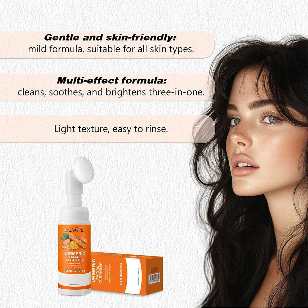 Kurkuma-Reiniger befeuchtet den Gesichtsaufhellung des Hauttons, täglicher Gesichtswaschschaum mit Pinsel, Hautpflege, sauberer Zitronenfruchtextrakt