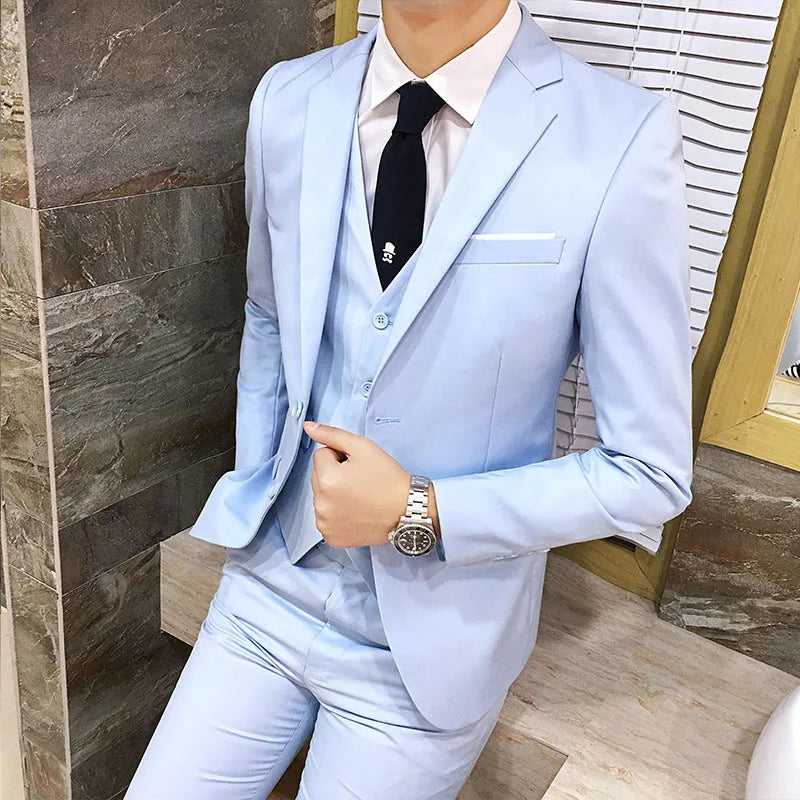 Frühling Herbst Neue Mode Für Männer Einfarbig Dünne Anzug Sets Casual Trendy Business 3 Stück Sets Blazer Weste Hosen männlichen