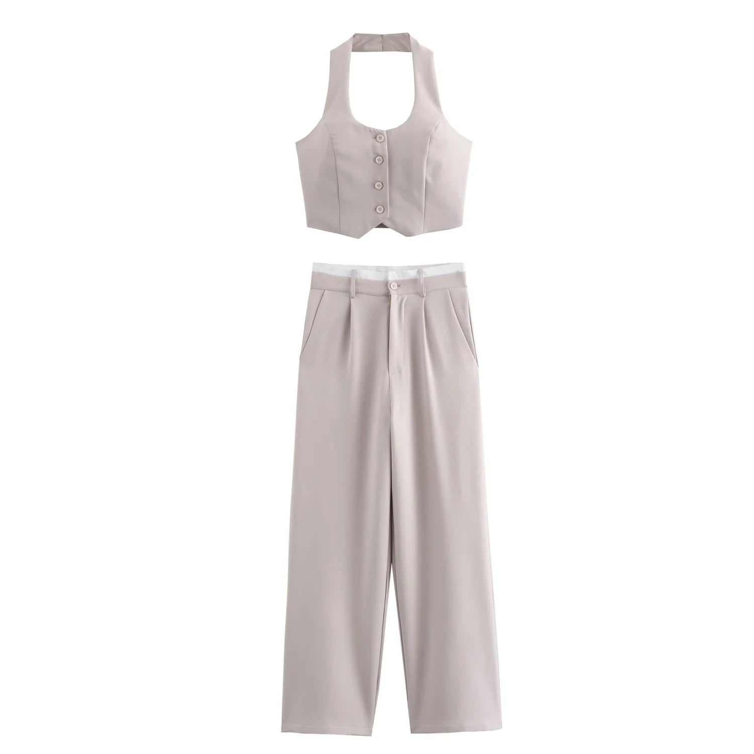 HH Frauen Fashion Solid Weste Hose Anzug Einreiher Halter Abgeschnitten Westen Top Hohe Taille Patchwork Hosen Büro Dame Sets