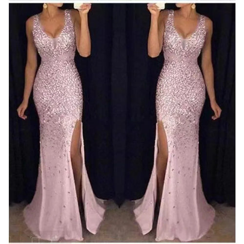 2023 neue Frauen Party Kleid Mesh Patchwork Pailletten Ärmel Split Saum Abendkleid Meerjungfrau Form Slim Fit Prom Bankett Kleid