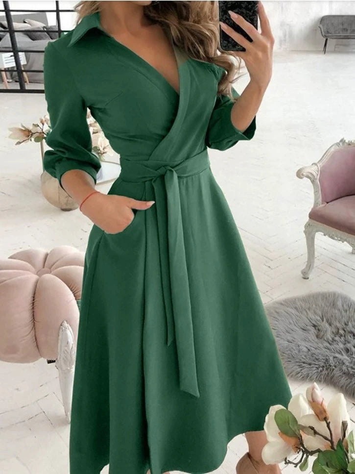 Herbst Neue Casual frauen Mode Lange ärmeln V-ausschnitt Gedruckt Muster Mid-länge Elegante Gedruckt frauen Kleid
