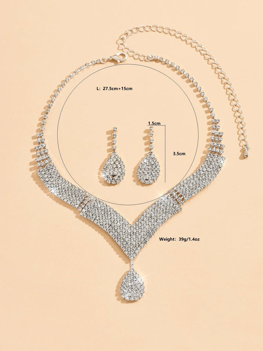 3 Stück modische Strasssteine, Wassertropfen, Halsketten, Ohrringe, Schmucksets, Damen-Hochzeitsaccessoires