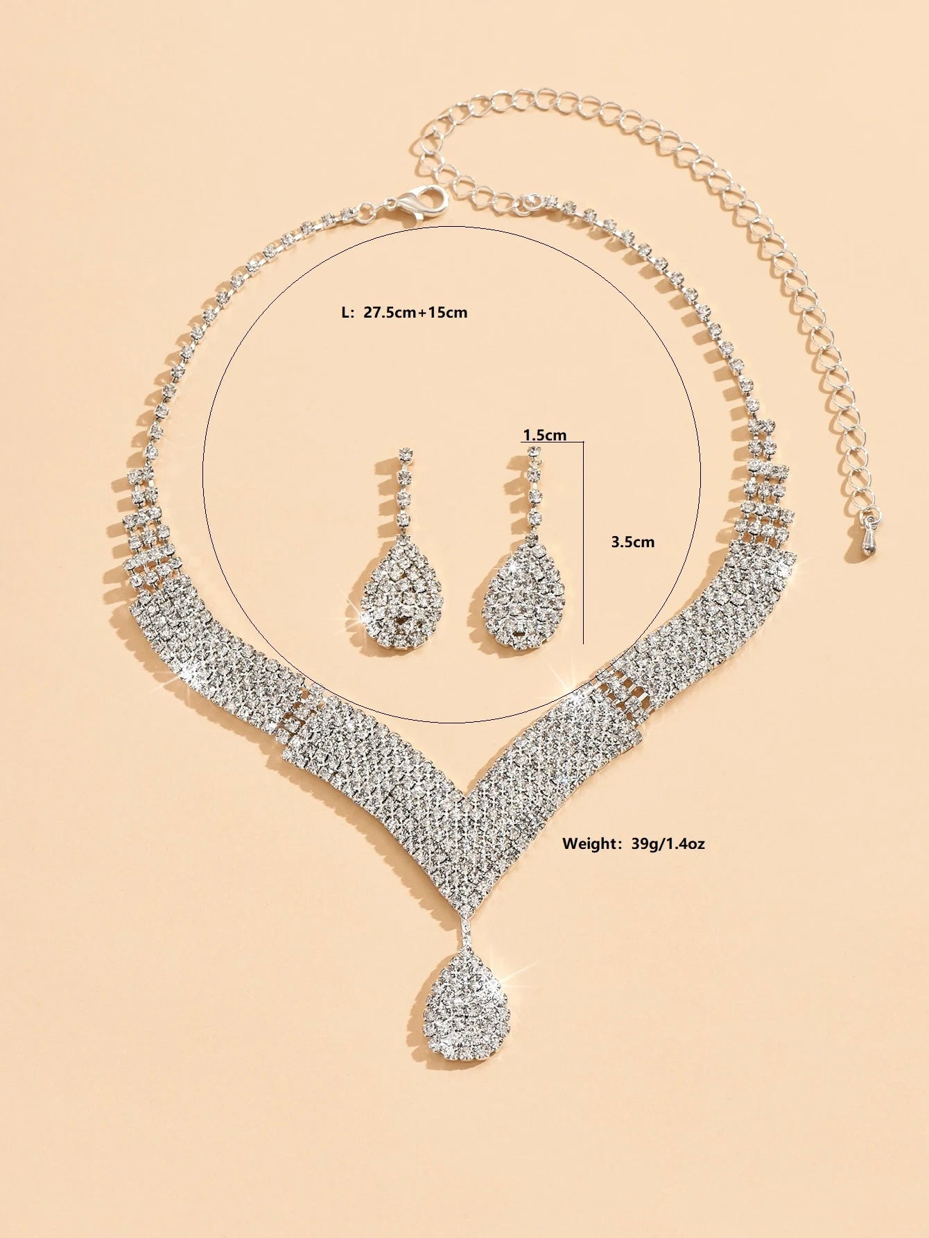 3 Stück modische Strasssteine, Wassertropfen, Halsketten, Ohrringe, Schmucksets, Damen-Hochzeitsaccessoires