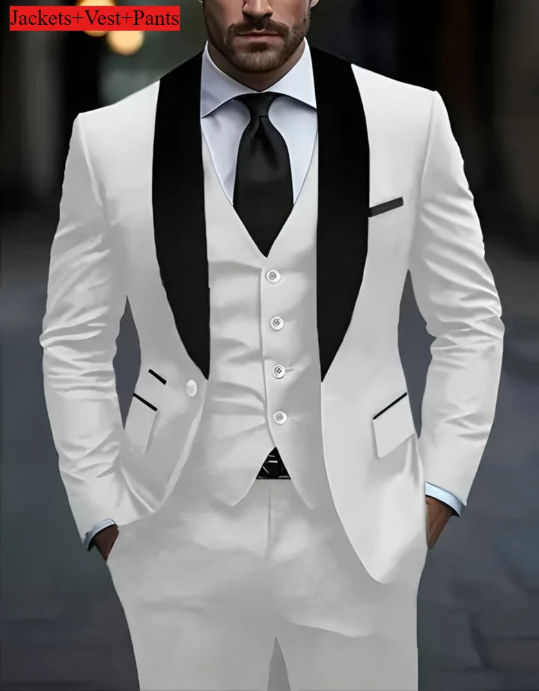 Formelles Anzugset für Herren, Business-Casual, Slim-Fit-Smoking für Hochzeit, langärmliges Revers mit Kerbe, Bräutigam