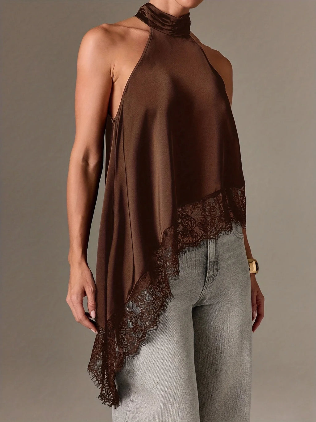 Herbstmode Damen Asymmetrisches Hochgeschlossenes Rückenfreies Neckholder-Top