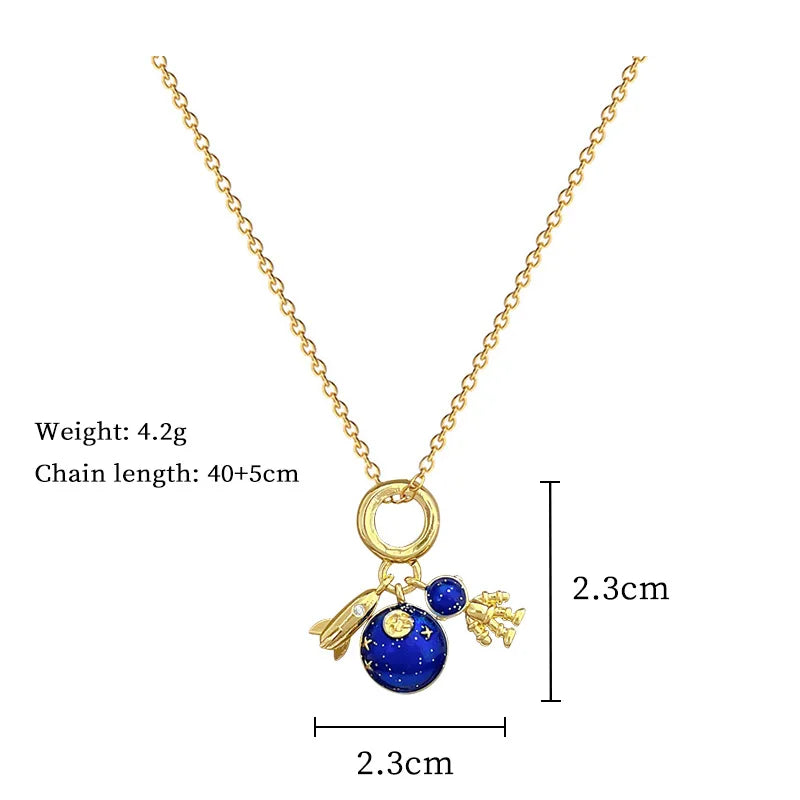 Licht Luxus Titan Stahl Stern Serie Halskette für Frauen Gold Farbe Planet Mond Astronaut Anhänger Halsketten Schmuck Geschenke
