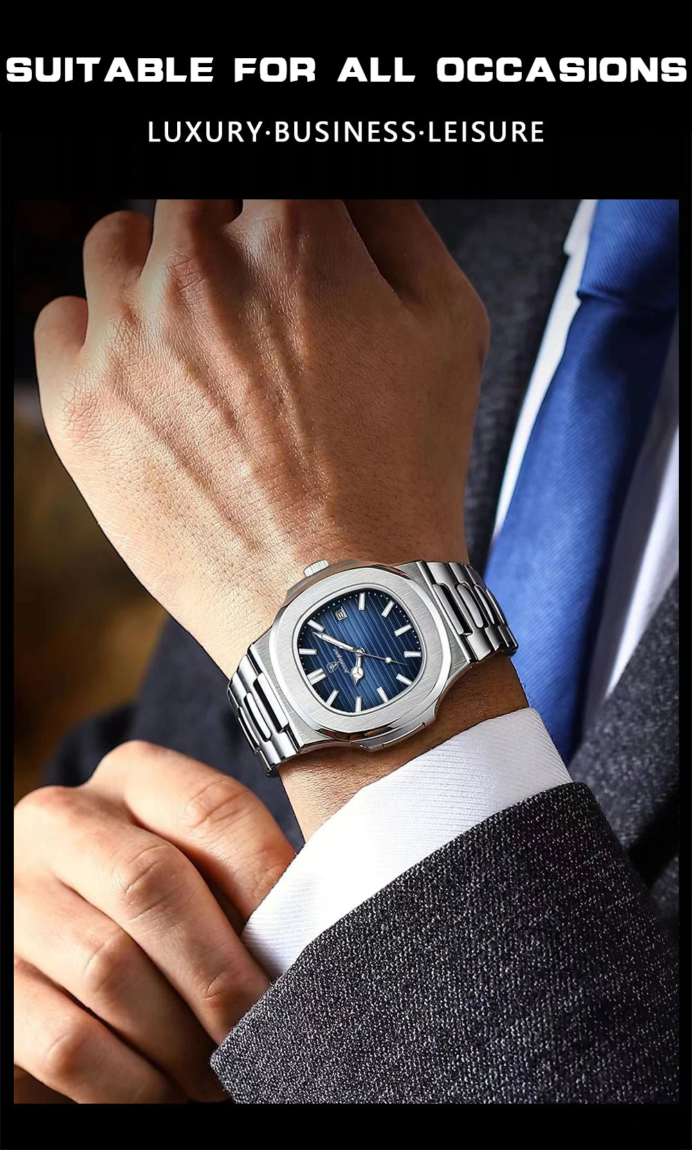 POEDAGAR Luxus Casual Uhr Top Marke Fashion Square Zifferblatt Edelstahl Kalender Leuchtende Wasserdichte Männer Uhr Männliche Uhr + Box