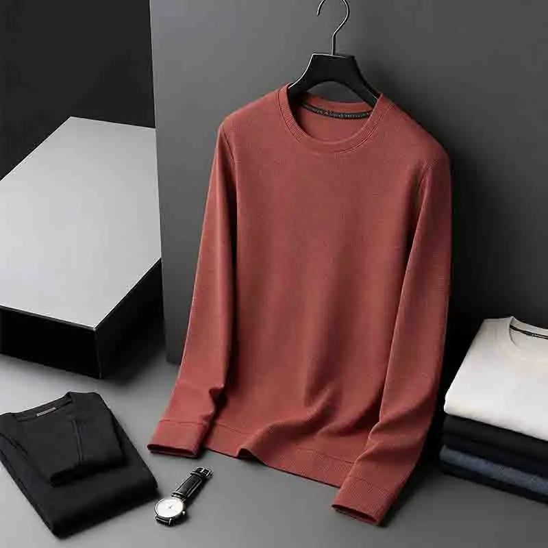 2026 Neuerscheinung Herren Basic Einfarbiger Rundhals-Pullover Atmungsaktiver Langarm-Strickpullover
