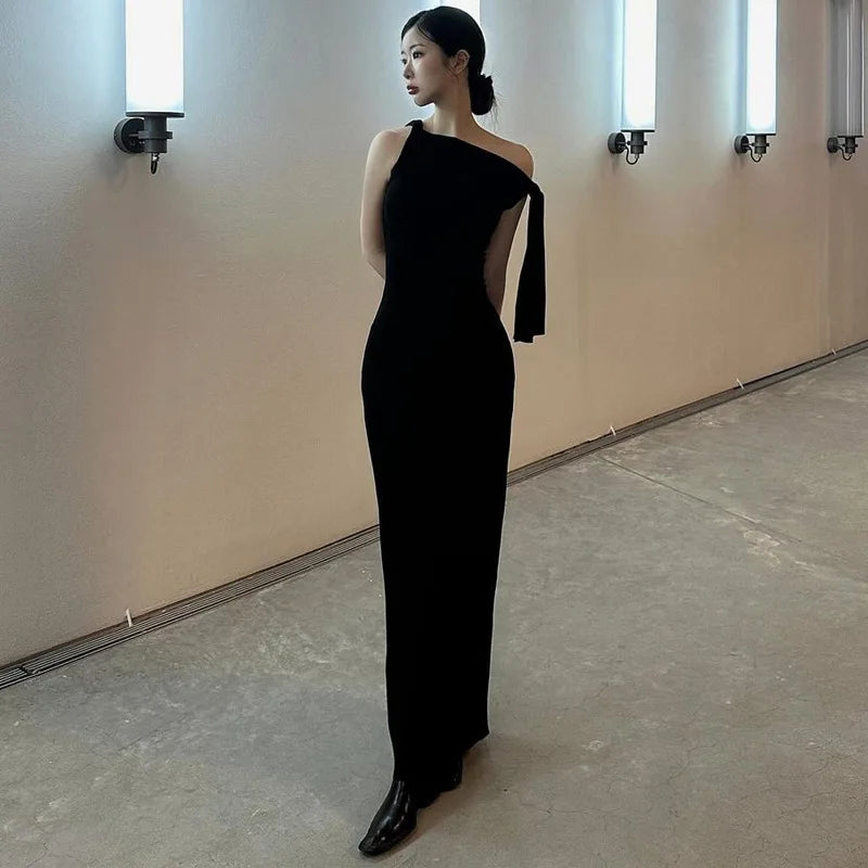 Neue Frauen Fashion Solid Oansatz Ärmellose Patchwork Sexy Bodycon Maxi Prom Kleid Sommer Frauen Kleidung Party Festival Club Y2K