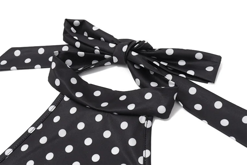 Polka Dot Elegante Off Schulter Ärmellose Backless Hohe Taille Halter Mini Kleid Y2K Sommer Fashion Club Party Vestidos