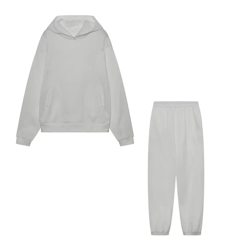 Plus Size 2024 Autumn/Winter Amazon Cross-Border Women's Fashion Casual Thickened Long Sleeve Sweatshirt Trousers Two-Piece Suit