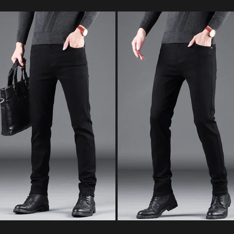 Frühling Herbst Neue männer Reine Schwarz Dünne Jeans Elastische Gerade Hosen Business-Mode Freizeit Koreanische Vintage Denim Hosen Männlich