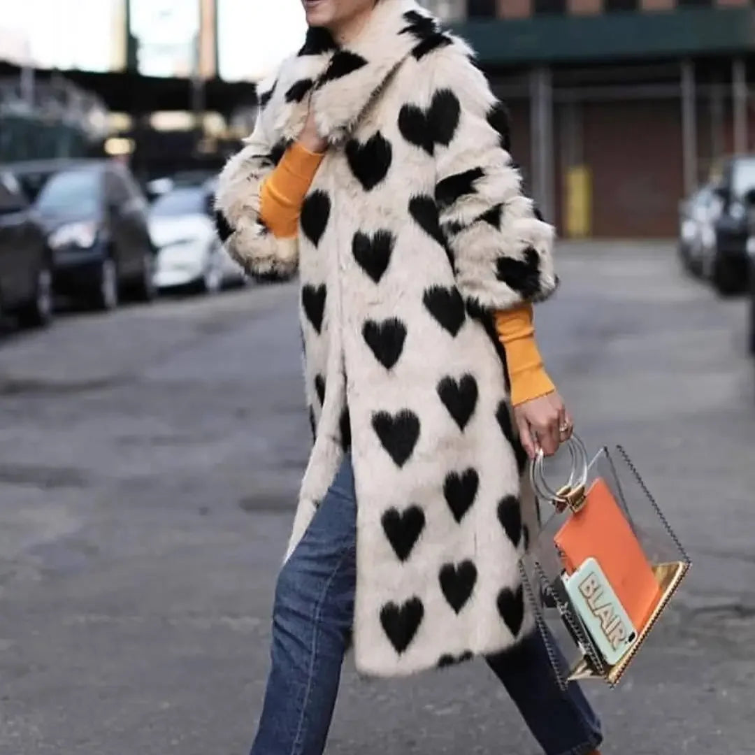 Winter Fashion Week Mode Lange Liebe Herz Muster Hohe Qualität Faux Fuchs Pelzmantel Frauen Jacke