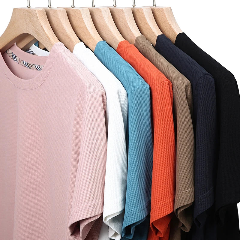2024 Herren Neues Waffel-Rundhals-Kurzarm-T-Shirt Sommer Bequemes Top