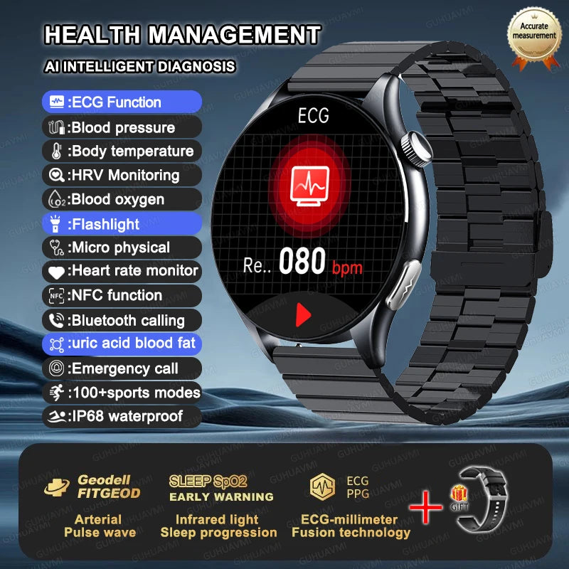 2025, neue EKG + PPG, Gesundheitsdiagnose, Smartwatches, Männer und Frauen, Uhr, Harnsäure, Lipid, BP, Herzfrequenz-Tracker, NFC, Sport-Smartwatch, IOS