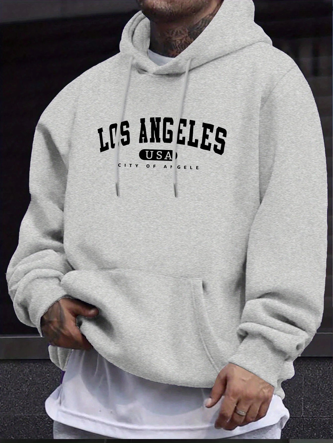 Los Angeles Usa Print Herren Langarm Kordelzug Print Hoodies T-Shirt BAUMWOLLE für Männer Casual Herbst Winter