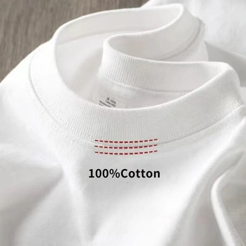 Reinweißes 260g schweres T-Shirt für Herren, Sommer, reine Baumwolle, kurzärmelig, neue Herren- und Damen-Streetwear
