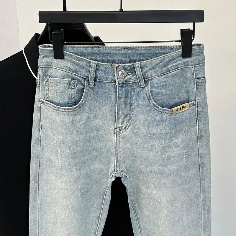 Jeans Herren Trendige Marke Helle Mode Jugend Freizeithosen Cowboy Einfache Ruffian Hübsche Schmal sitzende Röhrenjeans Männer