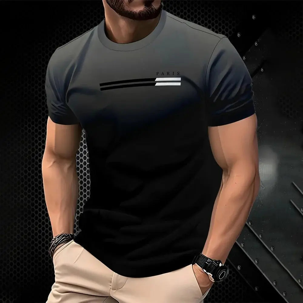 Das neue, schnell trocknende Herren-T-Shirt für den Sommer 2025, verfügt über einen lässigen, modischen und Streetwear-3D-Farbverlaufsdruck