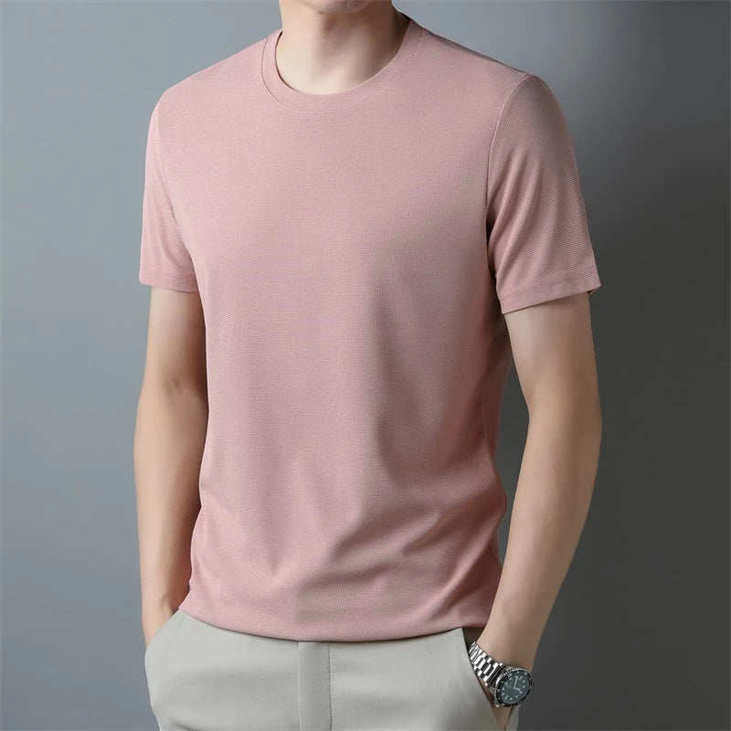 2024 Herren Neues Waffel-Rundhals-Kurzarm-T-Shirt Sommer Bequemes Top