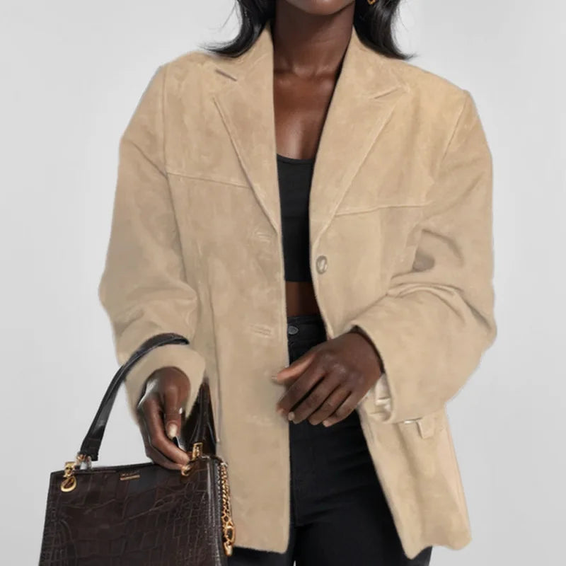 2024 herbst Winter Frauen Jacke Mit Revers Frau Casual Einreiher Tasche Langarm Kurzen Mantel Straße Mantel