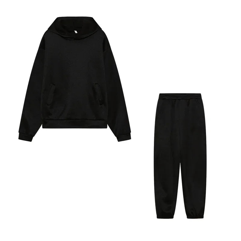 Plus Size 2024 Autumn/Winter Amazon Cross-Border Women's Fashion Casual Thickened Long Sleeve Sweatshirt Trousers Two-Piece Suit