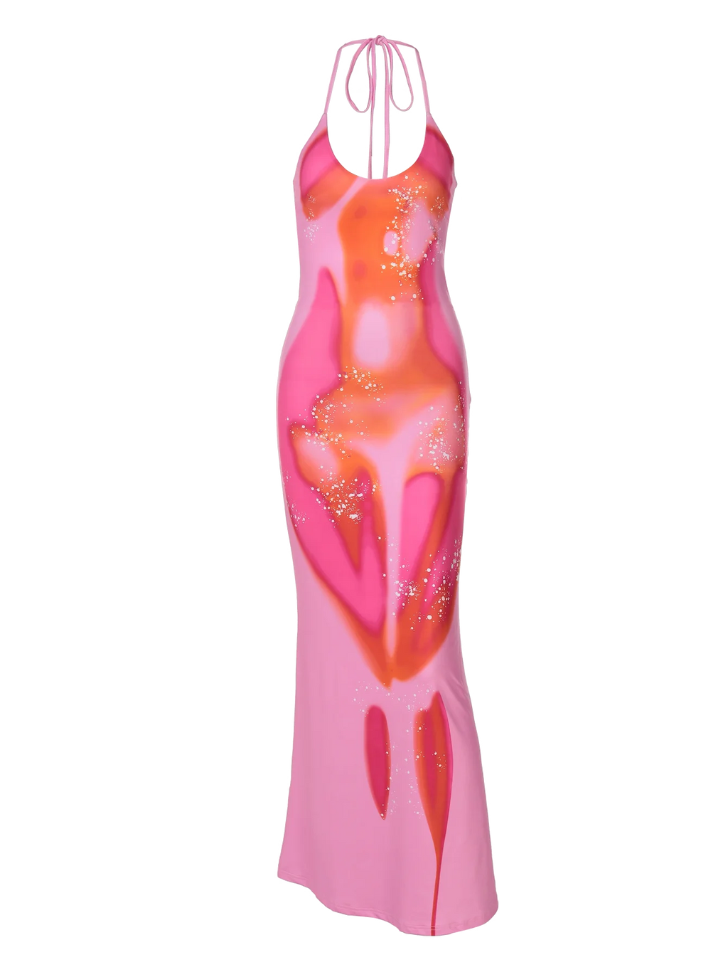 Hugcitar 2025 Frühling Halter Print Halter-Backless Verband Gürtel Sexy Bodycon Maxi Kleid Frauen Mode Outfits Streetwear Festival