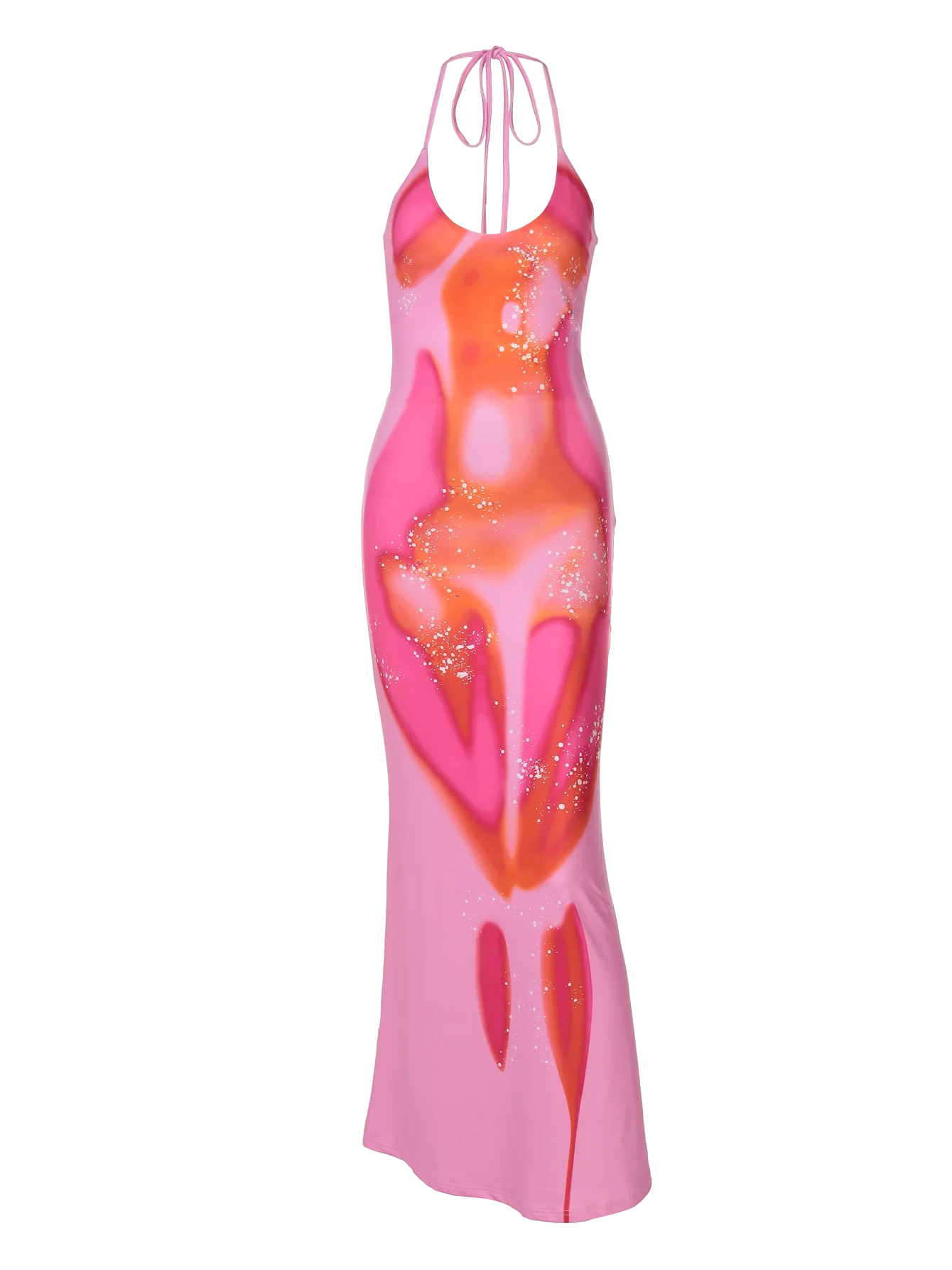Hugcitar 2025 Frühling Halter Print Halter-Backless Verband Gürtel Sexy Bodycon Maxi Kleid Frauen Mode Outfits Streetwear Festival