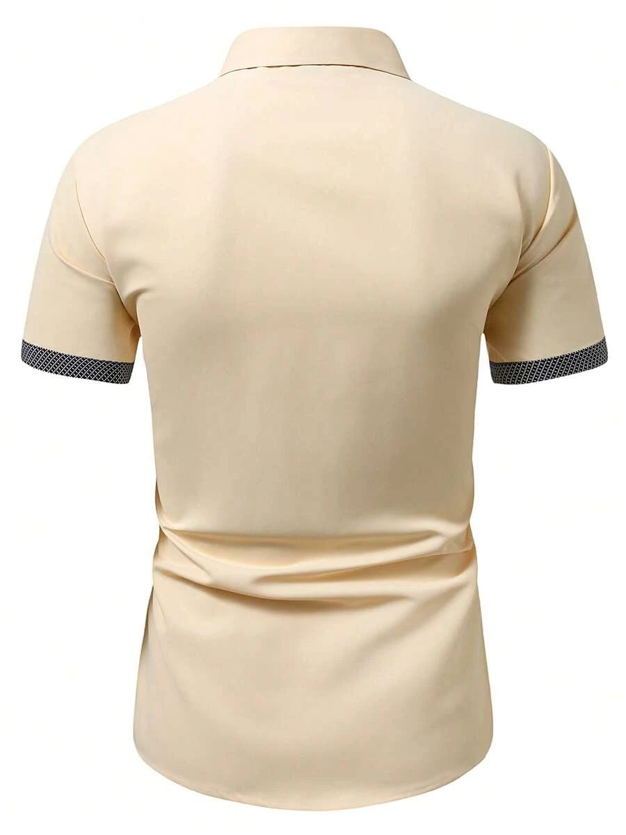 Frühling Sommer Neue Herrenkleidung Kurzarm Farbblock-Hemd 95% Polyester 5% Spandex