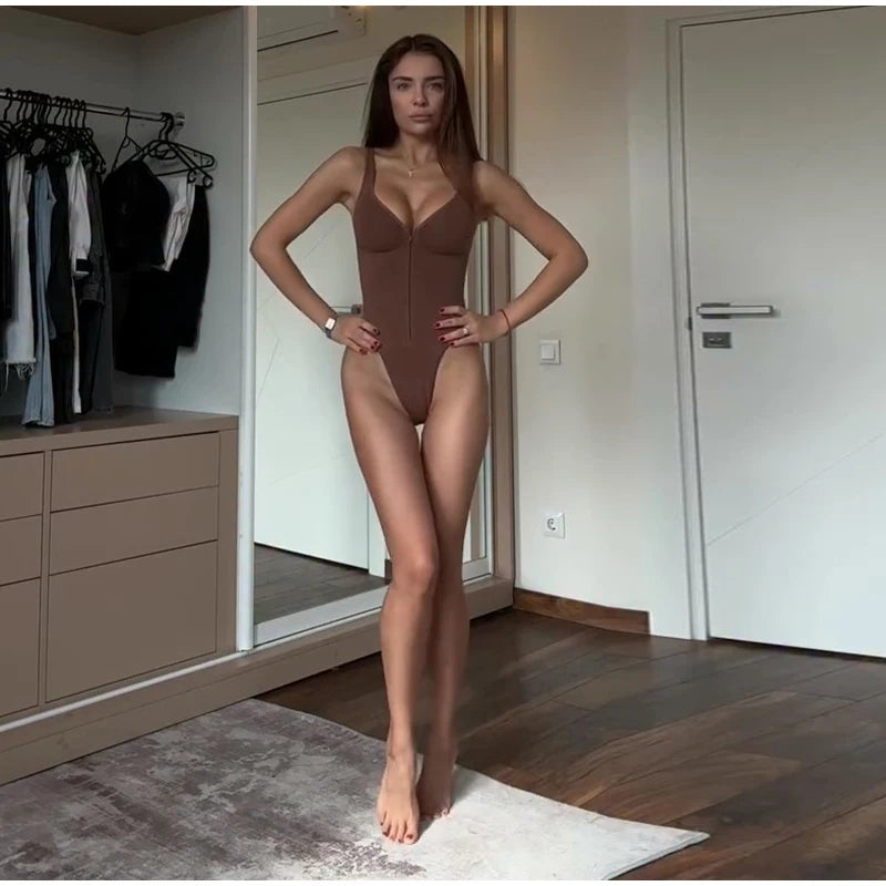 Sexy Schlanker Einfarbiger Korsett-Kurz-Jumpsuit für Damen V-Ausschnitt Reißverschluss Ärmellos Rückenfrei Bodysuit 2026 Frühling Sommer Damen Chic Bustier Neu
