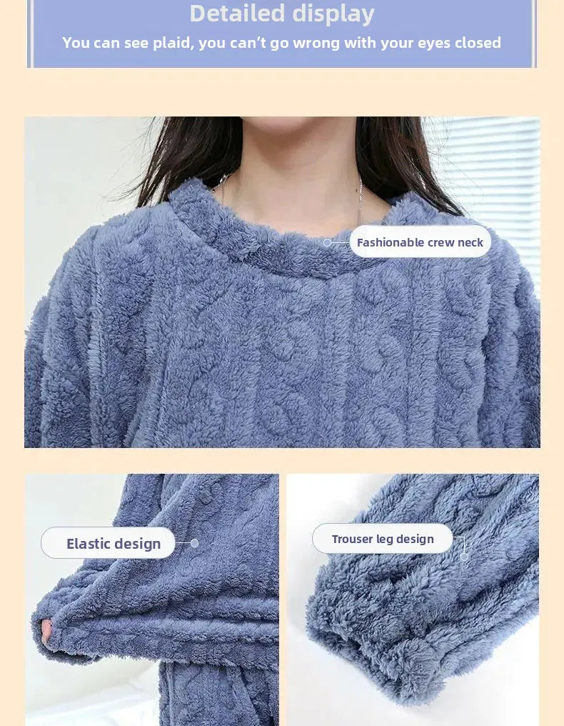 Verdickte Korallen Fleece Pyjama Set frauen Winter Hause Kleidung Nachtwäsche Samt Material Warme Gemütliche Winter Neue Ankunft