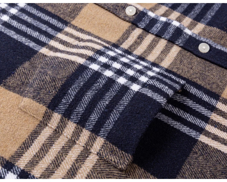 Langärmliges Flanell-Karohemd für Herren – weiche reine Baumwolle, Button-Down-Hemden, dick, Herbst und Winter – Wochenend-Casual, Ausgehen