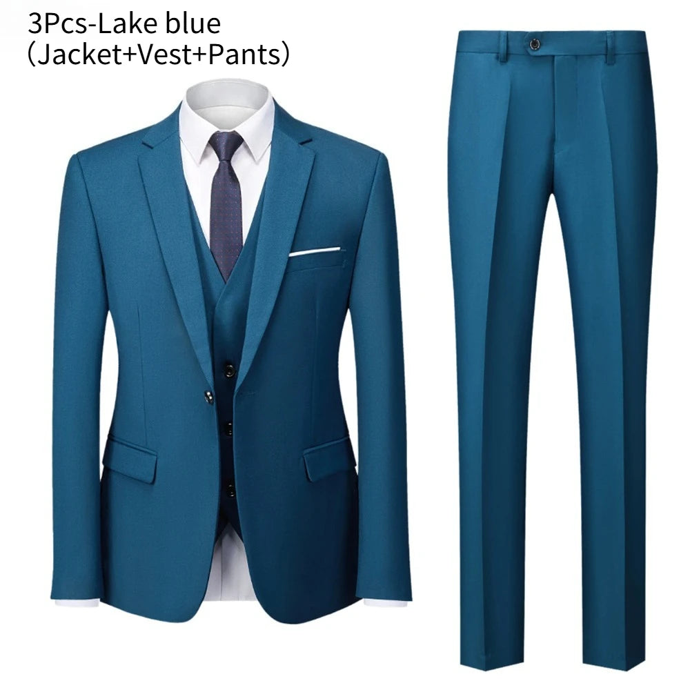 Anzüge für Männer, 3-teiliges Set, elegante Hochzeit, modisch, klassisch, volle Jacken, Weste, Hosen, Blazer, Outfit, 2025, formelles Kostüm