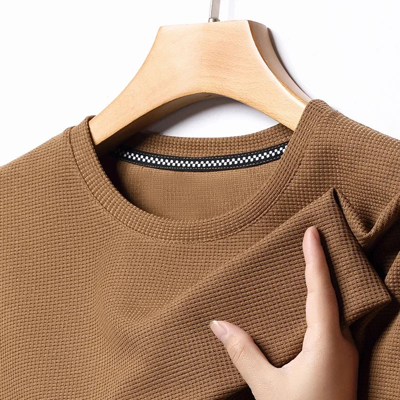 Kurzarm-PoloshirtKurzarm Waffle Solid Polot Fashion Splicing Herren-Rundhals-Top aus Baumwolle mit kurzen Ärmeln für den täglichen Gebrauch