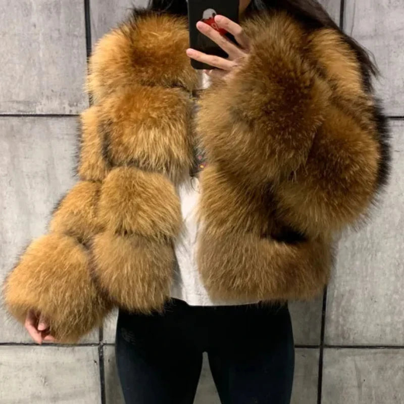 Frauen Gefälschte Waschbären Pelz Jacke Herbst Winter Faux Pelz Fuchs Mäntel Kurzen Mantel Jacken Pelzigen Oberbekleidung Elegante Dicke Warme Mäntel