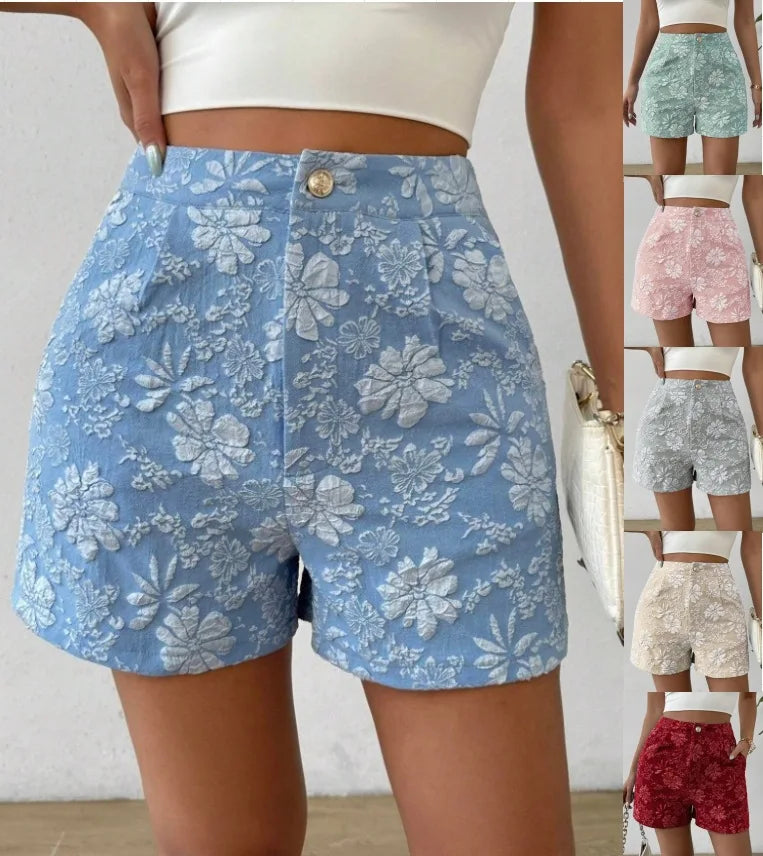 Damen Retro Jacquard High-Waist Straight Shorts – Atmungsaktive Sommer-Streetwear Hot Pants für Alltag und Urlaub