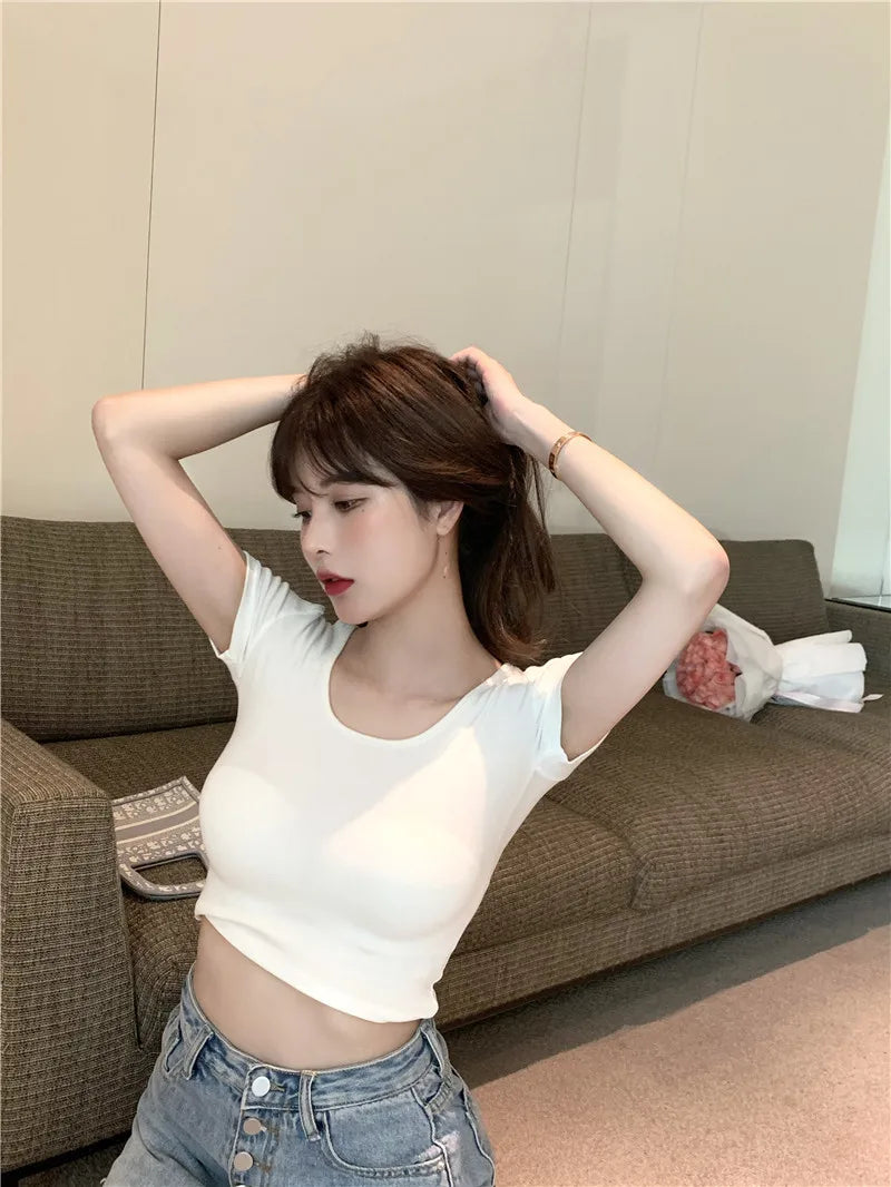 Sommerliche sexy Crop-Tops für Damen, schmal geschnitten, Kpop Y2K Kawaii Gothic T-Shirt, Harajuku Vintage, günstige Kleidung, süße Streetwear-Shirts