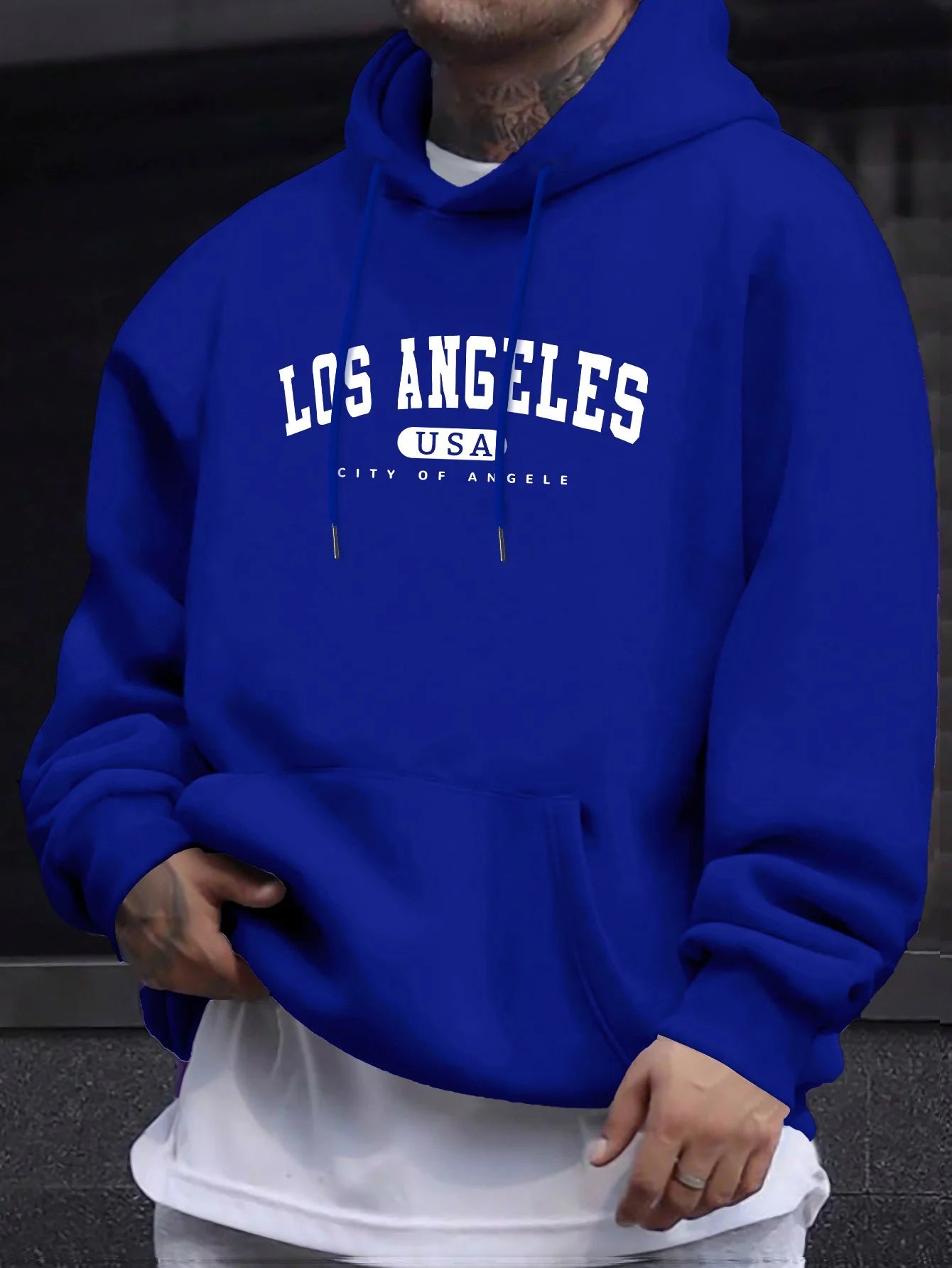 Los Angeles Usa Print Herren Langarm Kordelzug Print Hoodies T-Shirt BAUMWOLLE für Männer Casual Herbst Winter
