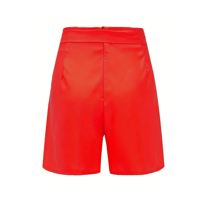 Y2K Solid Button Front Shorts Krawatte Taille Strand Sommer Hohe Taille Shorts Damenbekleidung