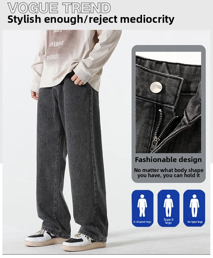 Jeans für Herren im Frühjahr und Sommer 2022, neuer Stil, Trend, gerade, vielseitige Freizeithose, lockere Hose mit weitem Bein