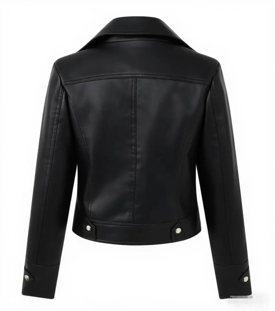 Fashionable Red PU Leather Jacket Women's Short Coat Stand Collar Spring Autumn Thin Style Artistic Retro Fit Sleeve Long