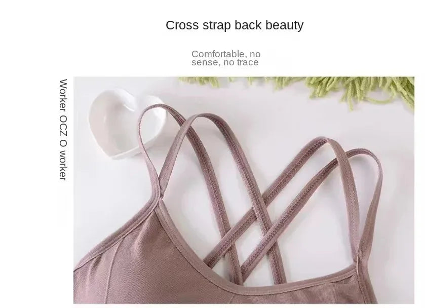 Sexy women Tops back cross strap tank top push up running sports bra breathable soft fitness beauty solid color yoga bra
